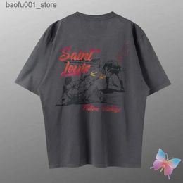 Men's T-Shirts 24ss Summer Saint Short Sleeve Cotton Gradient Metal Print Cowboy Glitter Tshirts Vintage Street Casual Men Women T-shirts Q240220