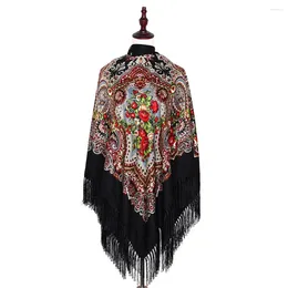 Scarves 160 160cm Women Russian Square Scarf Luxury Floral Print Bandana Traditional Ukrainian Fringed Shawl Babushka Handkerchief