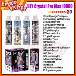 Original UZY Crystal Pro Max 10000 Puff Vapes Pen 1.2ohm Mesh Coil 16ml Pre-filled Pod 650 mAh Battery Rechargeable Electronic Cigs Disposable 0% 2% 3% 5% Level Strength