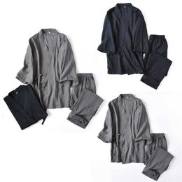 Japanese Traditional Bathrobe Pyjamas Sets Kimono Sleepwear for Man Yukata Nightgown Cotton Leisure Wear Louge 2109183056