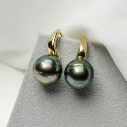 Dangle Earrings 14k Yellow Gold Real Green Tahitian Sea Cultured Pearl Drop 12-13mm