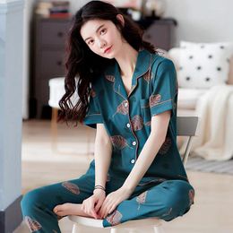 Women's Sleepwear Summer Printd Women Pyjamas Set Full Pure Cotton Cardigan Pyjamas Female Cosy Nightgown Home Clothes M-XXXL