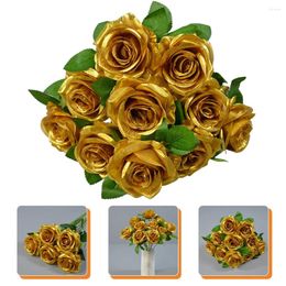 Decorative Flowers Rose Gold Flower Decor For Centrepieces Artificial Roses With Stems Decorate Decoration Fake Bouquet Silk Decorations