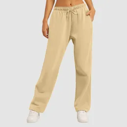 Women's Pants Wide Leg For Fleece Lined Sweatpants Straight Bottom All-Matched Fitness Joggers Travel Basic Trousers