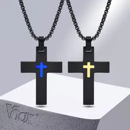 Pendant Necklaces Vnox Anti Allergy Stainless Steel Double Layer Cross Necklace For Men Boy Birthday Christmas Gifts Box Chain 50/55/60cm