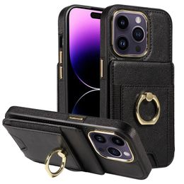 For iPhone Series Back Cover Phone Cases LU Leather Luxury 15 15Pro 15Plus 15Pro max 14 14Pro 14Plus Wallet Card holder New ring protection holster