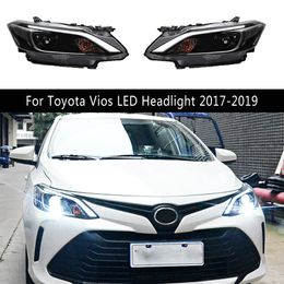 Front Lamp For Toyota Vios LED Headlight Assembly 17-19 Daytime Running Light Streamer Turn Signal Indicator High Beam Angel Eye Projector