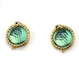Dangle Earrings 2024 Fashion Green Resin Round Women Top Quality Retro Golden Snake Shape Metal Small Jewellery