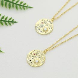 Necklaces Gold Plated Coin Necklace Geometric Round Disco Disc Charm Engraved Mutli Colour Cz Fire Opal Northstar Christmas Fashion Jewellery