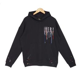 A Miri Designer Hoodie Top Quality Luxury Fashion For Women Men Sweatshirts Trendy Ink Splashing Paint Dripping Effect Letter Hooded Black Sweater New Autumn / Summer