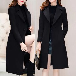 Camera Popular Slim Fit Single Button Woollen Coat Elegant Women Overcoat Suit Collar Single Button Woollen Coat for Office