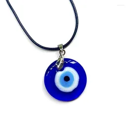 Pendant Necklaces Blue Eye Glass Leather Rope Necklace Evil Lucky Protection Jewellery For Men Women