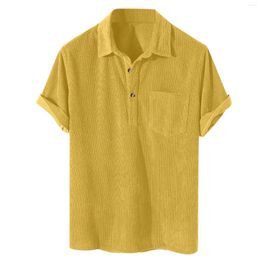 Men's Polos Mens Solid Colour Stylish Short-Sleeve Corduroy Polo Shirts Lapel Button Front Pocket Spring Summer Casual Daily Wear