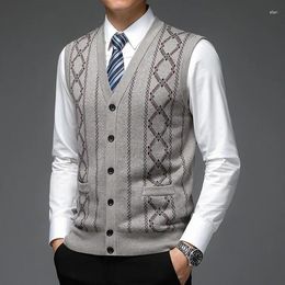 Men's Sweaters Men Wool Coats Vest 2024 Spring Autumn Thicked Knit Man Single Breasted Plaid Sleeveless Cardigan