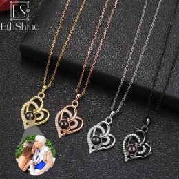 Necklaces ETHSHINE 925 Silver Personalized Custom Photo Necklace Projection Heart Pendant Jewelry Anniversary Birthday Mother's Day Gift