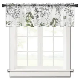 Curtain Watercolor Flowers Plants Leaves Ink Green Window Tulle Sheer Short Bedroom Living Room Home Decor Voile Drapes