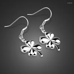 Dangle Earrings Women's 925 Sterling Silver Cute Flower Design Not Allergic Solid White Fun Glamour Jewelry