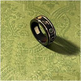 Band Rings Narrow Black Zirconia Wedding Luxury Mens Ring Creative Stars Love Shape Bees Cute Beads Decorate Charming Ceramic Interl Dh2Qs