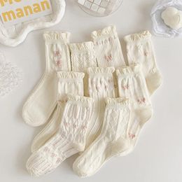 Women Socks Lolita Cotton Girls Ruffles White Middle Tube Sock JK Bowknot Japanese Harajuku Style