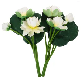 Decorative Flowers 2 Pcs Simulation Lotus Decoration Flower Po Props Plant Fake Lifelike White Green