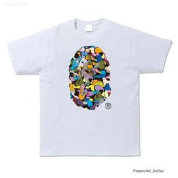 23 Bape Summer Designer Mens T-shirts Tees Side Double Sided Camouflage Shark Tshirts Clothes Graphic Colourful Cashew Lightning Luminous Cotton Ape Shirts 8087