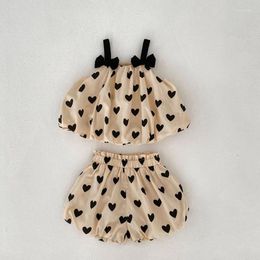 Clothing Sets 2024 Summer Heart Print Suspender Baby Girls Camisole Shorts Set Tutu Style Cute Infant Suits