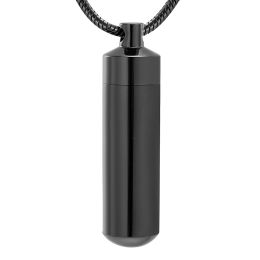 Necklaces IJD10272 Secret Stash Cylinder Keepsake Jewelry Hold Pet&Human Ashes,Stainless Steel Pendant with Glass Tube Inside