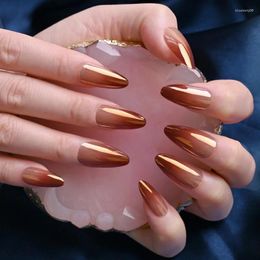 False Nails 24pcs Press On Gradient Gold Aurora With Designs Wearable Fake Stiletto Full Cover Artificial Nail Tips