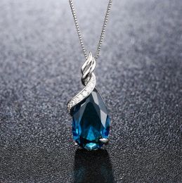 Pendants 100% S925 Sterling Silver 45cm Necklace Natural Blue Topaz Jewelry Pendants Gemstone Woman Silver 925 Jewelry Bizuteria Pendants