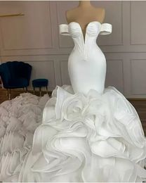 Denizkızı Muhteşem Organza Gelinlik Gelin Gowns Omuz katmanlı uzun trenle gelinlik