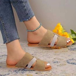 Slippers Large size open toe belt buckle one line slippers for women with flat bottoms and beach sandals for external wear Slippers T240220