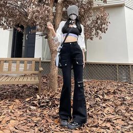 Women's Jeans With Pockets Bell Bottom Black Trousers High Waist S Flare Pants For Woman Flared Trend 2024 Unique Gyaru Z Xxl