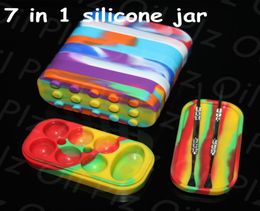 boxes wholesale big Silicone jars container 6 plus 1 silicone contianer for wax hand pipe 1198951
