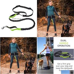 Dog Collars Leashes Jogging Leash Reflective Strip Durable Polyester Adjustable Belt Stylish Pet Cat Drop Delivery Home Garden Supp Dhmhu