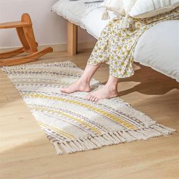Carpets (CHAYULU) 2024 White Cotton Linen Soft Carpet Handmade Tassel Rug Living Room Bedside Floor Mat Pad Home Boho Decoration