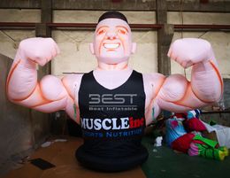 5mH (16.5ft) with blower wholesale Customised inflatable muscle strong man balloon model for GYM fitness advertising Roof decoration Giant fitnessman