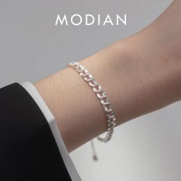 Bangles Modian 925 Sterling Silver Sparkling Twine Simple Bracelet For Women Classic Trendy Silver Female Bracelet Fine Jewelry Gift