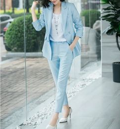 New Light Blue Women Suits Lady Formal Business Office Tuxedos Mother Wedding Party Special Occasions Ladies Two-Piece Set Jacket Pants A17