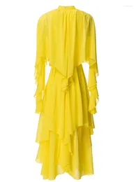 Party Dresses LD LINDA DELL Summer Fashion Runway Vintage Yellow Dress Women's Irregular Ruffled Bat-Sleeve Seaside Holiday