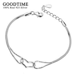 Bangles Fashion Heart Bracelet Pure 100% 925 Sterling Silver Jewellery Classic Charm Bracelets Bangles Wedding Gift For Women Best Friends