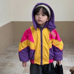 Down Coat 2024 Winter Korean Children Boys Outerwear Patchwork Velvet Thickened Handsome Kid Cotton Padded Warm Baby Jacket