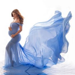 Dresses Maternity Photography Props Pregnancy Cloth Cotton+chiffon Maternity Off Shoulder Half Circle Gown Shooting Photo Pregnant Dress