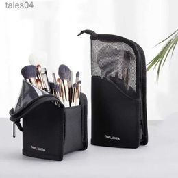 Cosmetic Bags 1 Pc Stand Cosmetic Bag for Women Clear Zipper Makeup Bag Travel Female Makeup Brush Holder Organiser Toiletry Bag YQ240220