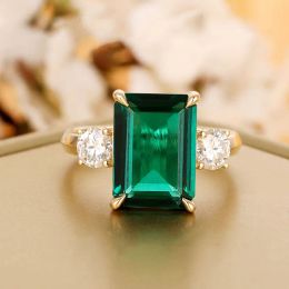 Rings CxsJeremy Solid 14K Yellow Gold Engagement Ring 9*11mm Lab Created Emerald Centre with Moissanite Wedding Band For Women Gifts