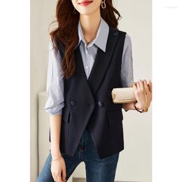 Women's Vests Korean Fashion Suit Vest Women Short Tops Cardigan 2024 Spring Autumn Coats Double Breasted Waistcoat Sleeveless Jacket