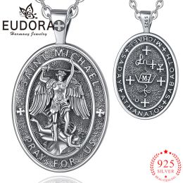 Pendants Eudora 925 Sterling Silver St Michael Amulet Necklace Vintage Embossed Cross Pendant Religious Personality Jewelry For Men Women