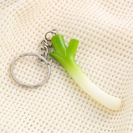 Keychains PVC Emulation Spring Onion Shallots Scallions Metal Key Chains Vegetable Model Funny Dangle Keyring Purse Charms Crafts Jewellery