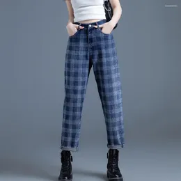 Women's Jeans Cropped Womens Pipe High Waist S Blue And Capris Pants For Women With Pockets Plaid Trousers 2000s Y2k Xxl Chic Elegant