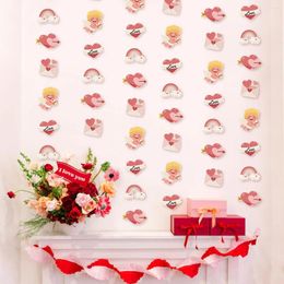 Party Decoration 2024 Happy Valentine's Day Paper Strings Decor Wedding Theme Floral Ribbon Mall Store Atmosphere
