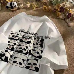 Men's T-Shirts Japanese cartoon cute panda print short-sleeved men and women loose couple clothes ins casual all-match college style niche topH24220